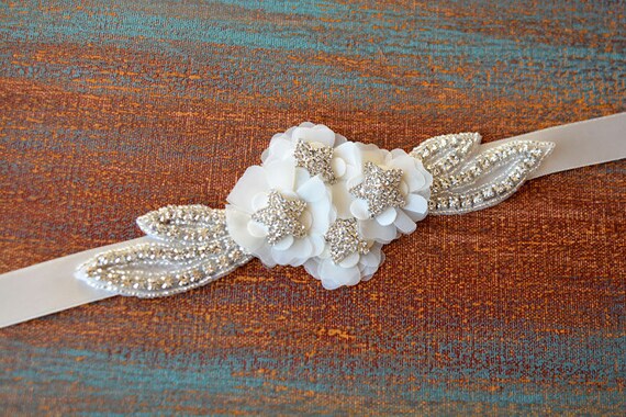 Rhinestone Belt for Wedding Dress, Silver Flower Crystal  display picture 3