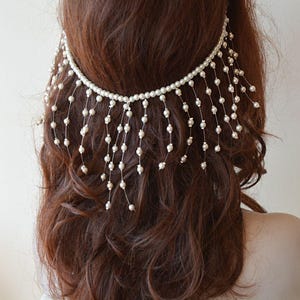 Pearl Wedding Headpiece, Bridal Head Chain, Pearl Hair Jewelry, Pearl Wedding Headband, Wedding Halo Headpiece, Bridal Hair Accessories image 1