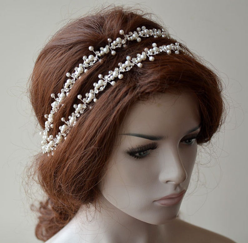 Bridal Headpiece Pearl Double Headband Pearl Haipiece Etsy