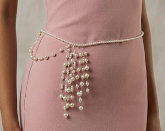 Handmade Pearl Bridal Waist Chain Belt, Elegant Wedding Accessory