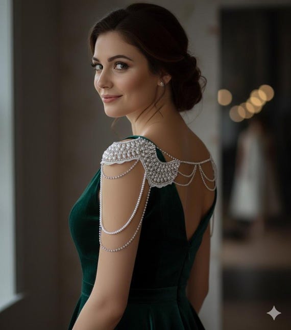 Handmade Pearl Rhinestone Bridal Shoulder Necklace: Wedding Body Jewelry