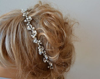 Rhinestone and Pearl Tiara For Wedding, Vintage Inspiration Bridal Crown