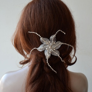 Silver Floral Bridal Hair Comb, Rhinestone Wedding Hair Accessory