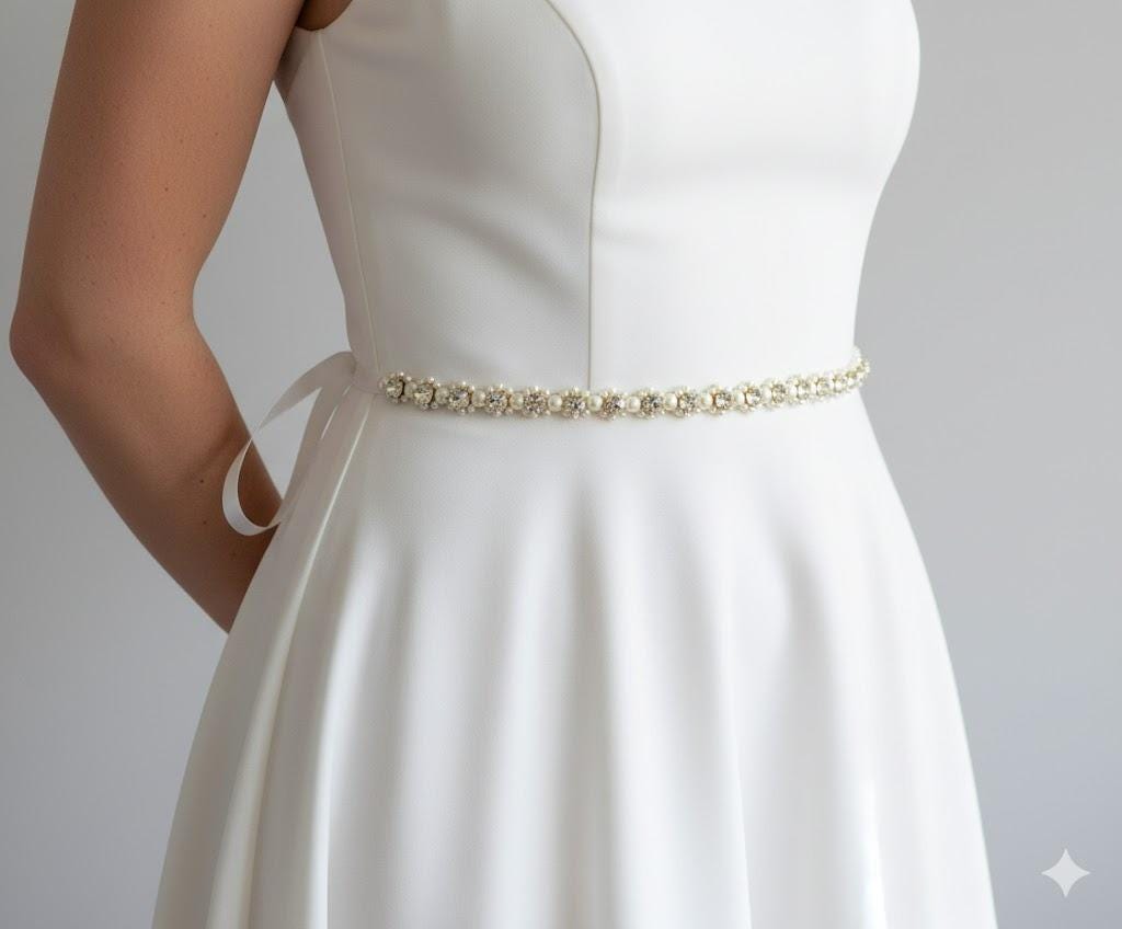 Handmade Pearl Crystal Wedding Belt Sash with Rhinestone, Lace-up Closure WEZTEZ Crystal Wedding Belt Pearls Bridal Belt Handmade  main image 4