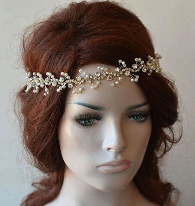 Pearl Headpiece For Bride, Rhinestone and Pearl Bridal Hair Piece, Headpiece For Wedding image 8