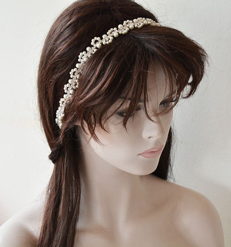 Pearl Wedding Hair Piece, Rhinestone Bridal Hair Accessories image 1