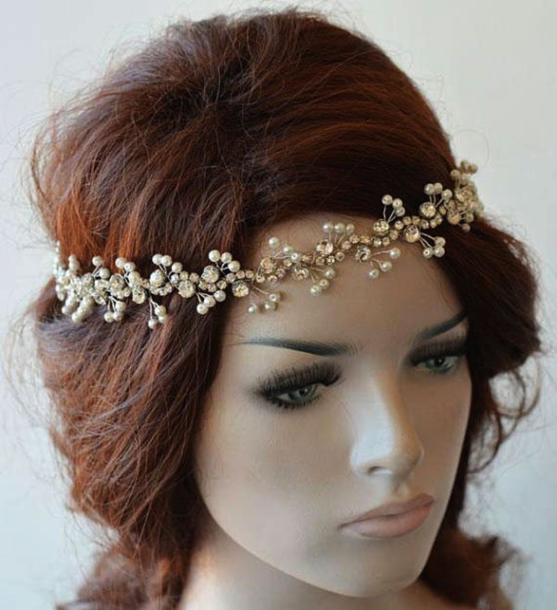 Pearl Headpiece For Bride, Rhinestone and Pearl Bridal Hair Piece, Headpiece For Wedding image 7