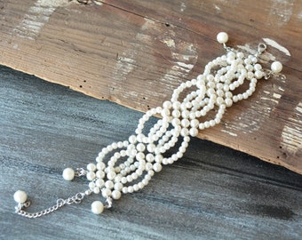 Elegant Wedding Pearl Cuff Bracelet, Bridal Jewelry Accessory