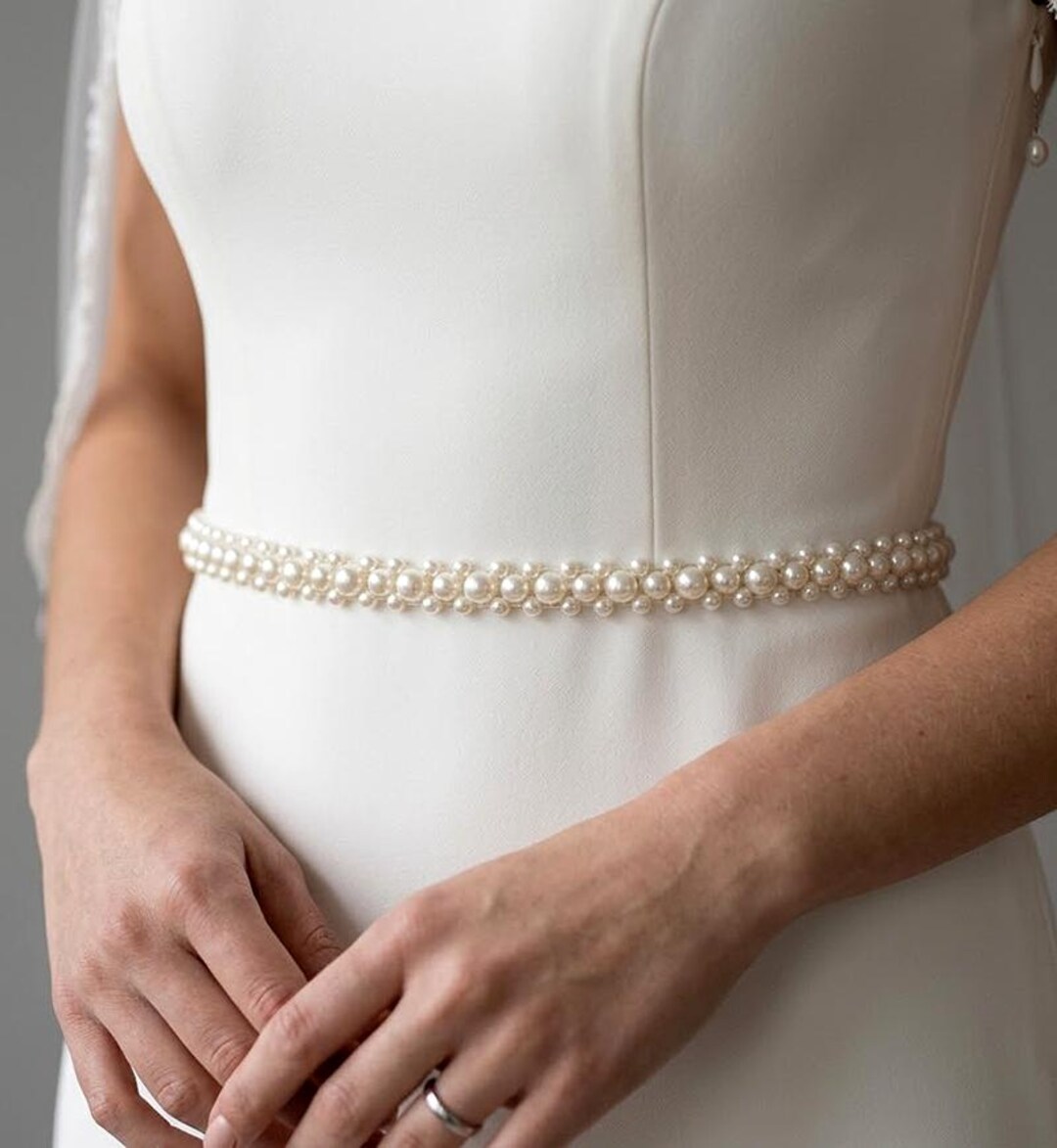 Handmade Pearl Wedding Belt: Satin Ribbon Bridal Sash - Etsy display picture 1