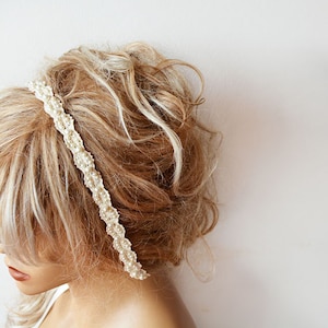 Rustic Lace Wedding Headband: Pearl Bridal Hair Accessory