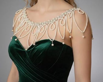 Handmade Pearl Wedding Shoulder Necklace, Elegant Shoulder Jewelry