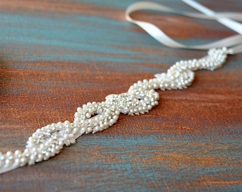 Pearl Lace Wedding Dress Belt, Bridal Accessories For Bride