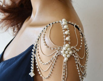 Pearl Rhinestone Bridal Shoulder Jewelry: Detachable Wedding Dress Straps