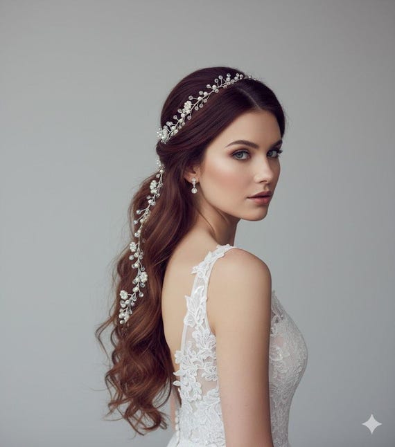 Crystal Pearl Hair Vine Amazon.com : BEAYFILY Bridal Wedding Hair Vine,Extra Long  main image 3