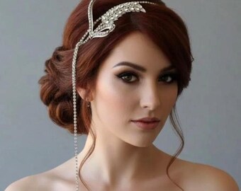 Wedding Rhinestone Hair Piece, Bridal Long Silver Crystal Headpiece,Hair Accessories