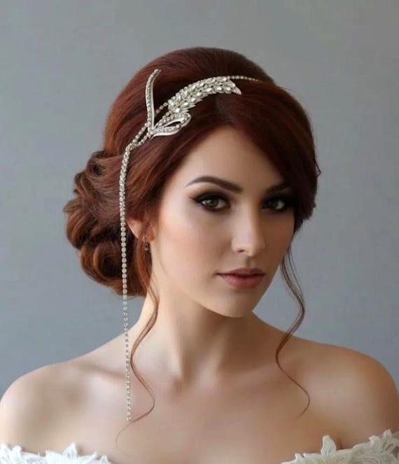 Wedding Rhinestone Hair Piece, Bridal Long Silver Crystal  display picture 1