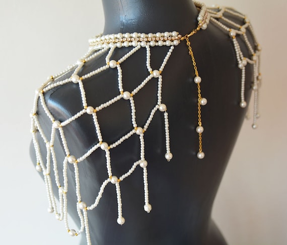 Handmade Pearl Bridal Shoulder Necklace: Wedding Dress Accessory