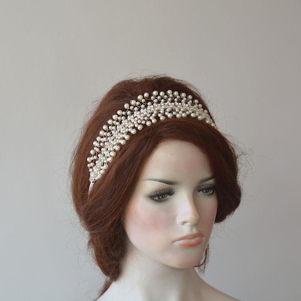 Pearl and Rhinestone Bridal Hair Piece, 1920s Wedding Headpiece For Bride