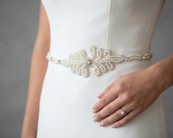 Pearl Bridal Belt – 3-strand Beaded Waist Belt With Oval  display picture 1