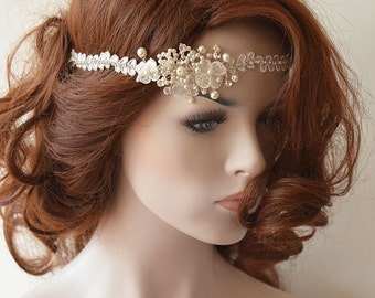Lace and Pearl Wedding Headpiece, Bridal Hair Piece, Wedding Hair Accessory