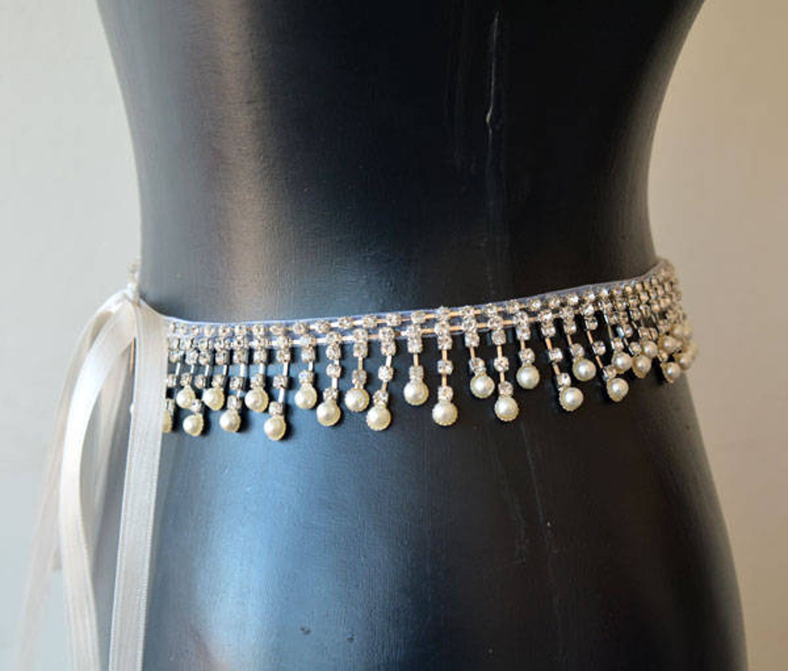 Pearl Wedding Dress Belt Pearl and Rhinestone Sash Belt Etsy