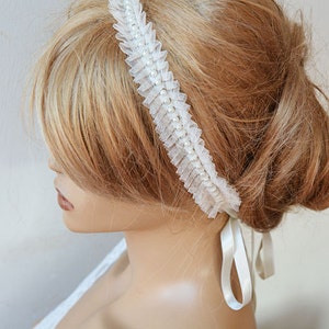 Bridesmaid Headband, Ivory Lace and Pearl Headpiece, Prom Hair Accessories, Pearl Wedding Hair Piece, Bridal Hair Vine, Halo Hair Band image 4