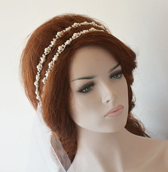 Pearl Bridal Headpiece Pearl Double Wedding Headband Wedding Etsy