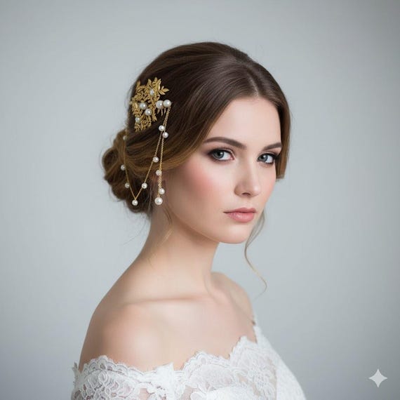 NEW Gold leaf Pearl Hair Comb Bridal headpiece Amazon.com : Gorais Crystal Bride Wedding Hair Combs Gold  main image 3