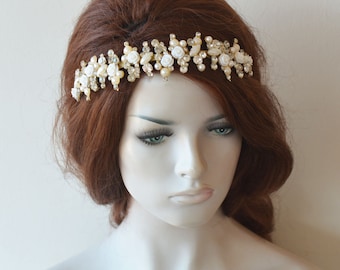 With Gold and Silver Color Options Floral Bridal Crown,  Rhinestone Vintage İnspired Wedding Hair Accessory