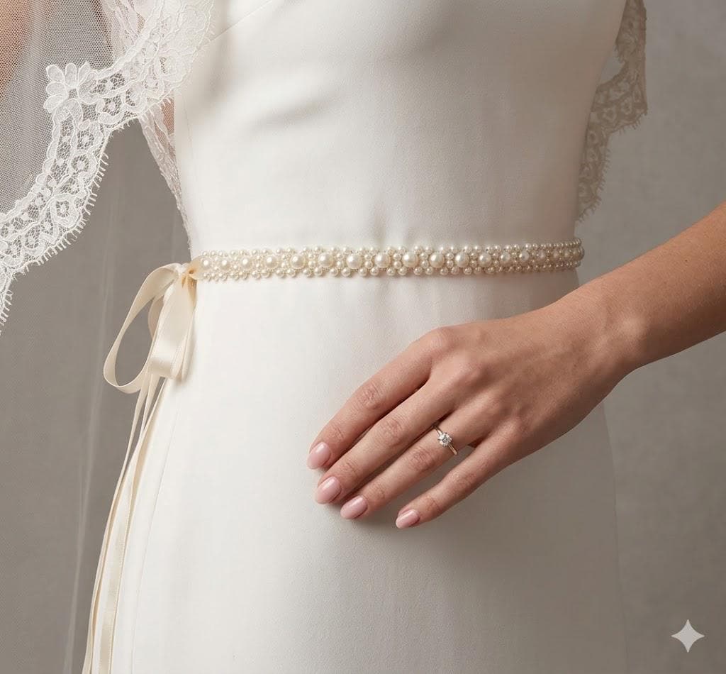 Handmade Pearl Wedding Dress Belt: Satin Ribbon Bridal Sash