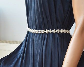 Handmade Pearl Wedding Dress Sash Belt, Bridal Thin Belt, Wedding Accessories For Bride