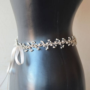 Pearl Belt for Wedding Dress, Bridal Rhinestone Thin Sash Belt, Bridesmaid Gift