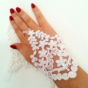 Guantes de encaje blanco roto para boda, guantes sin dedos, accesorio de boda