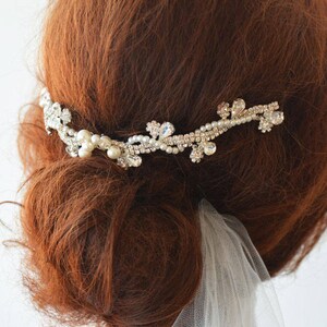 Peine de pelo nupcial perla, peine de pelo de cristal de boda, peine de pelo para novia, accesorio de pelo de boda, tocado de novia, postizo, vid de pelo