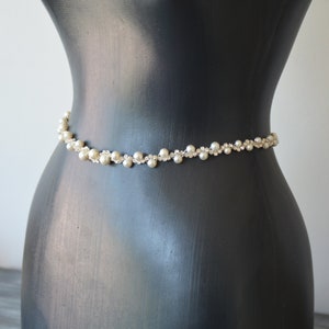 Pearl Bridal Belt, Crystal Wedding Dress Belt, Skinny Bridal Dress Sash, Thin Wedding Belt, Bridal Sash Belt, Bridesmaid Belt, for Wedding image 2