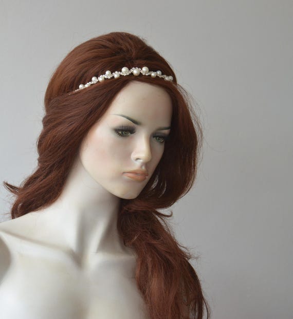 Fascia da sposa con perle bianche Fascia da sposa fatta a mano da donna Corona Accessori per capelli da festa di moda Diamanti Diademi da damigella d'onore  320