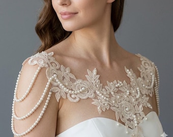 Beige Lace Shoulder Necklace - Elegant Bridal Shoulder Accessory