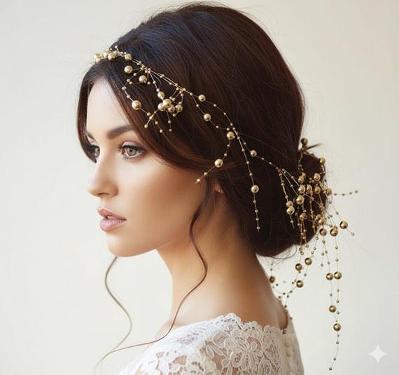 Pearl Hair Vine Halo Bridal Hairpiece Boho Crystal Bridal Headpiece | Wedding Hair Vine Wreath  main image 4