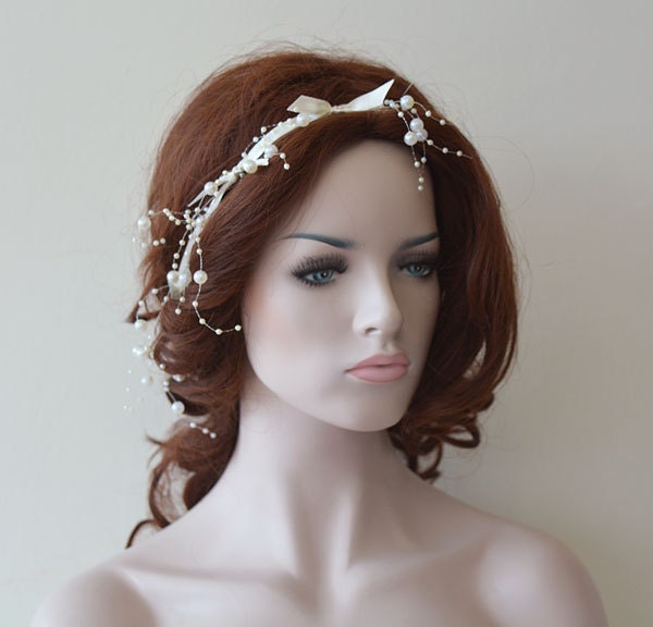 Wedding Halo Headpiece Pearl Bridal Halo Wedding Hair Etsy