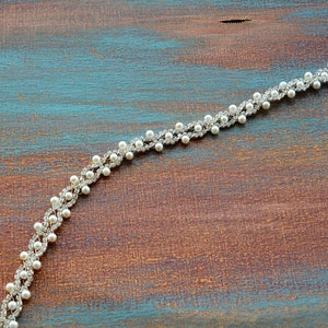 Handmade Pearl Belt for Wedding Dress, Pearl and Rhinestone Vintage Style Bridal Thin Bridal Belt, Wedding Accessories image 9