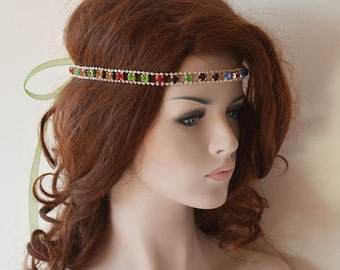 Rhinestone  Colored Stones Wedding Hair Piece, Bridesmaid Gift, Prom  Headband