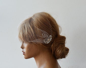 Bandeau Birdcage Veil For Wedding, Bridal Off White Bird Cage Veil