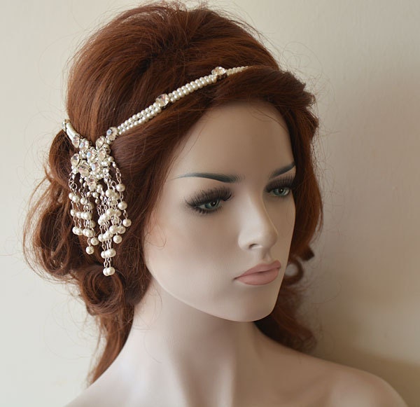 Pearl Hair Chain for Wedding Bridal Hair Chain 1920s Gatsby