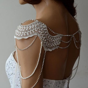 Lace Shoulder Necklace, wedding Shoulder Jewelry, Bridal Rhinestone Shoulder, Pearl Wedding Jewelry for Bride, Wedding Dress Body Jewelry image 9