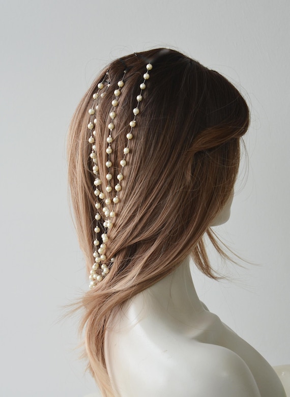 Pearl Hair Chain: Bridal Wedding Hair Accessory - Etsy display picture 3
