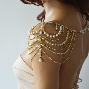 Wedding Shoulder Necklace, Pearl and Rhinestone Bridal Jewelry Accessories