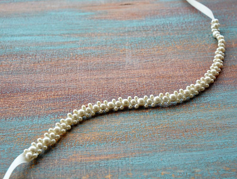 Wedding Pearl Belt, Sash Belt, Wedding Dress Belt, Bridal Pearl Thin Sash, Belt for Wedding Dress, Skinny Pearl Sash, Belt for For Bride image 2