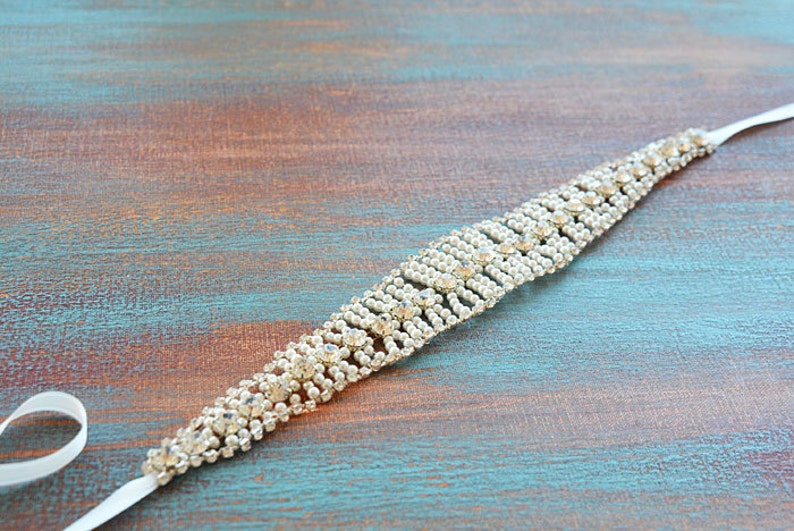 Crystal and Pearl Hair Piece Vine Headband Pearl Headpiece Bridal Forehead Band Bridal Pearl Headband Wedding Hair Accessories