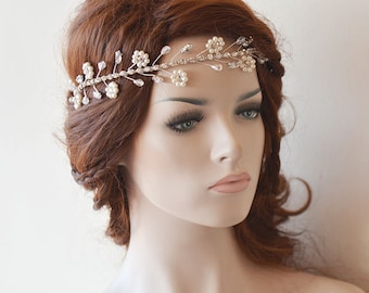 Accessori per capelli da sposa con perle, pezzo di capelli da sposa in cristallo