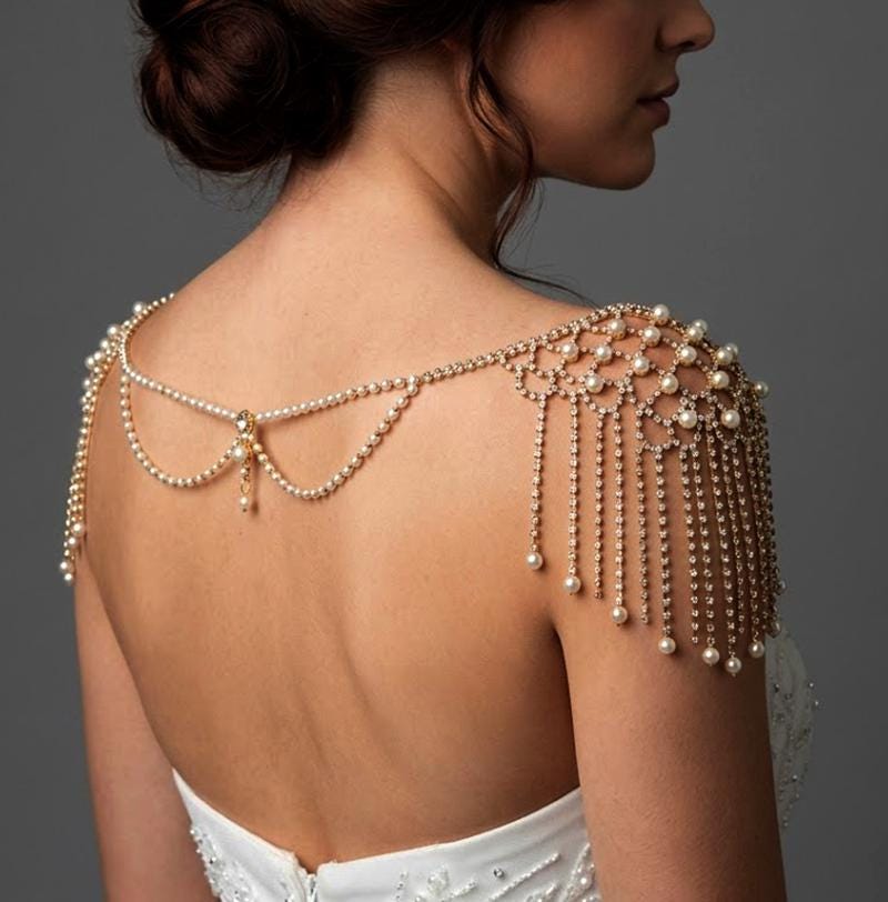 Pearl Bridal Shoulder Necklace: Gold Wedding Dress Accessory